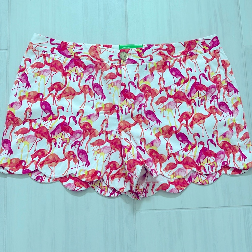 Pappagallo Flamingo Scalloped Hem Shorts size 16